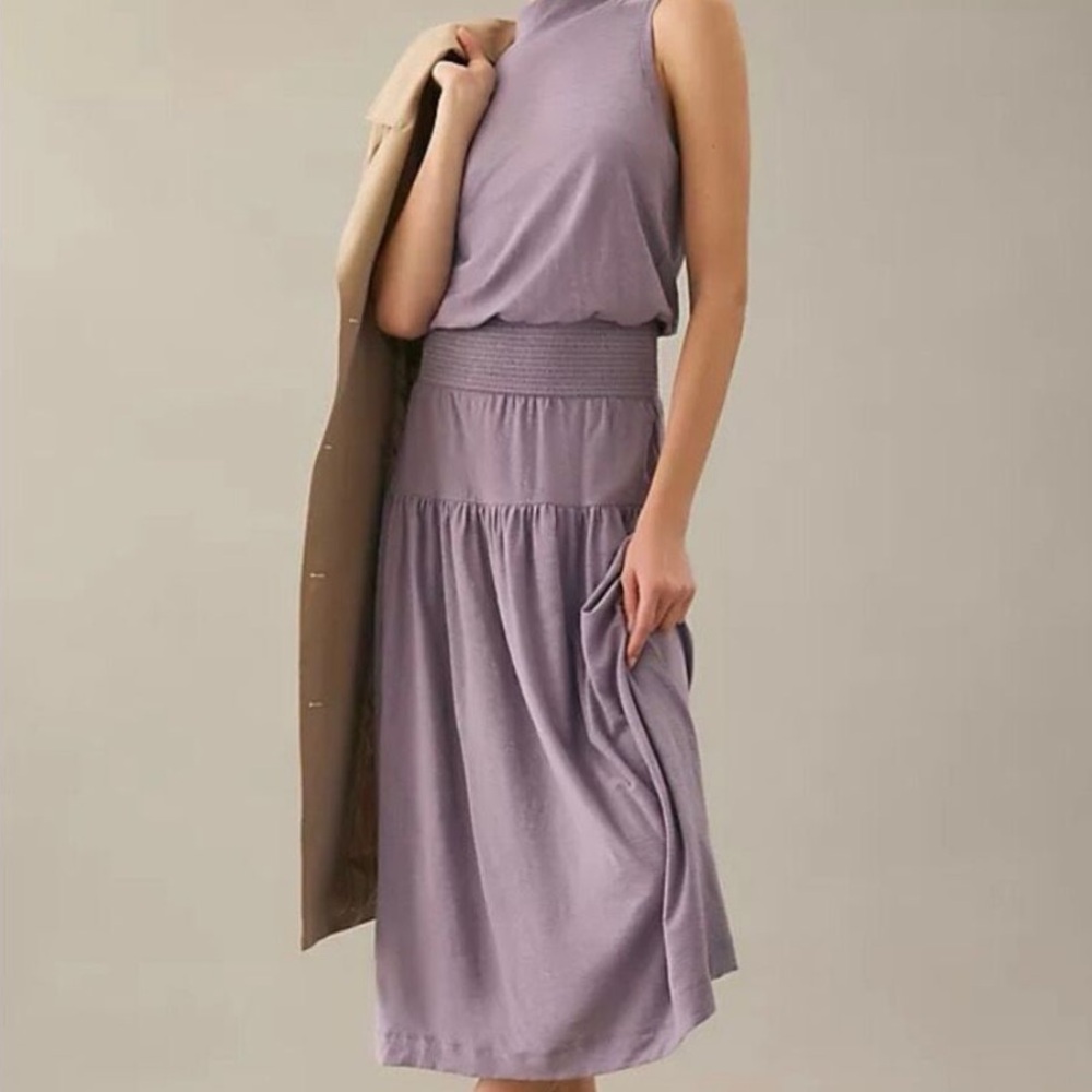 Nation LTD Margot Lilac Purple Drop Waist Mock Neck Midi Dress
